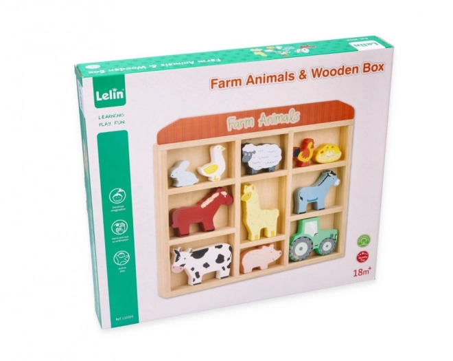 Wooden set of farm animals in a frame