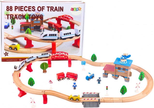 Wooden Train Set with Track and Accessories, 88 pcs