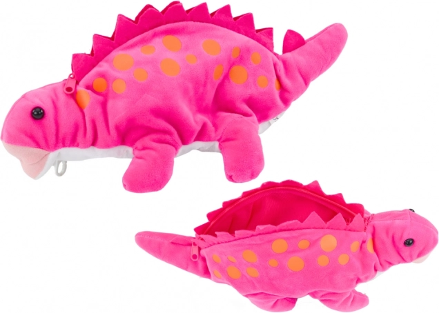 Plüschiger rosa Dinosaurier – Federmäppchen und Versteck mit Anhänger