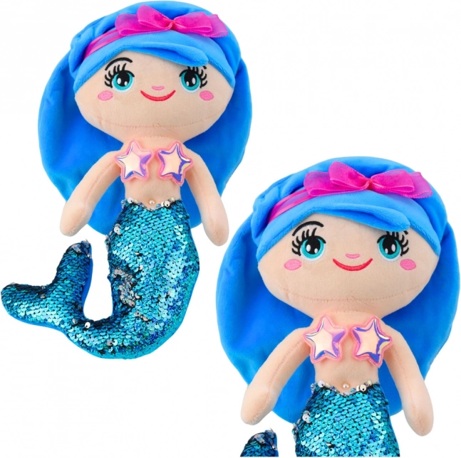 Pluchen zeemeermin met paillettenstaart blauw 30 cm