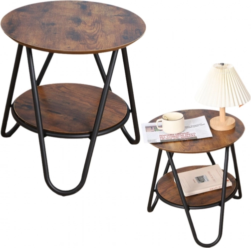 Ronde salontafel met plank in industriële stijl 40x42 cm