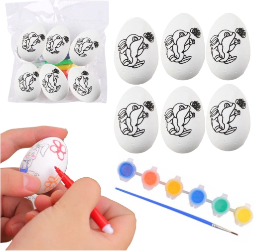 Set d’œufs de Pâques en polystyrène à peindre avec motif lapin, 6 pcs