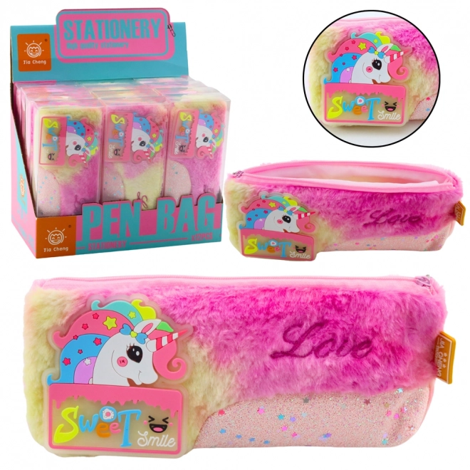 Plüsch Federmäppchen mit Einhorn rosa