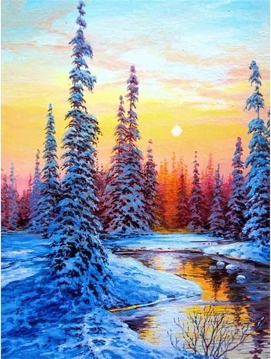 Diamant schilderen - Rivier in de winter 30x40 cm