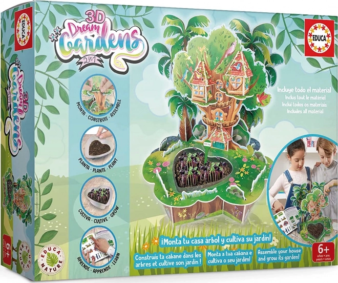 EDUCA 3D DREAM GARDENS: Treehouse 2-in-1 – creative set with mini garden