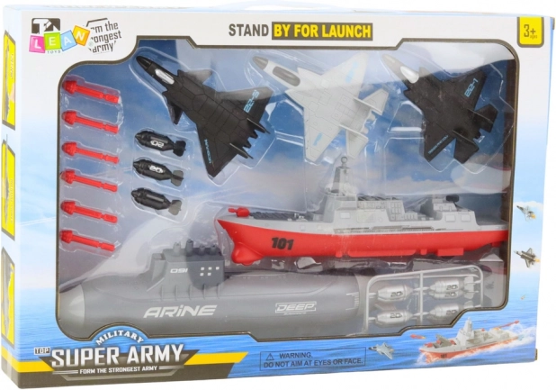 Kinder militair set met vliegdekschip, onderzeeër en straaljagers