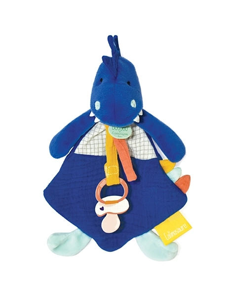 Knuffel Speelgoed met fopspeenhouder dinosaurus blauw 23 cm