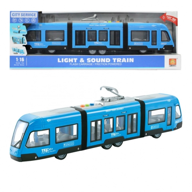 Straßenbahn mit öffnenden Türen und Lichteffekten