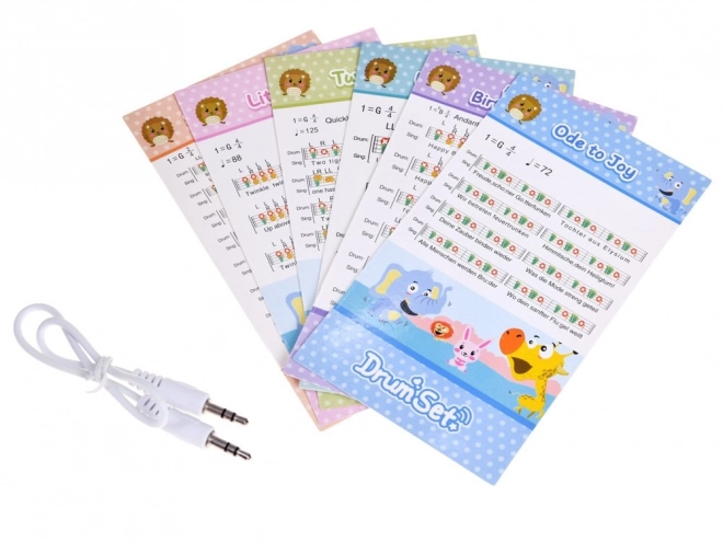 Children's drum set with microphone and music panel