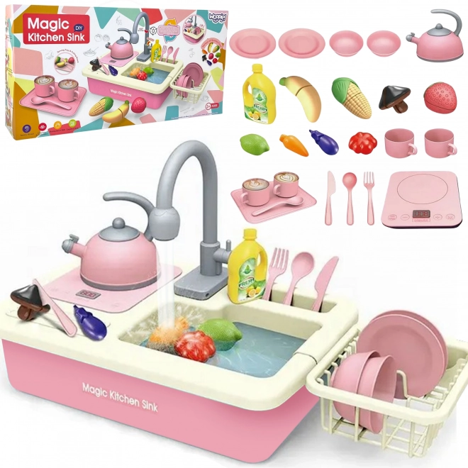 Toy Kitchen Sink Set with Accessories Pink
