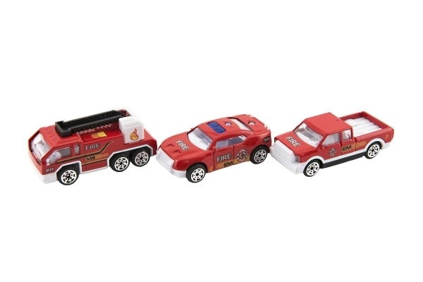 Brandweerauto metaal/kunststof 7cm vrije beweging gemengde soorten 12 stuks in doos