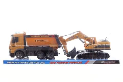 Kipperwagen met vliegwiel en graafmachine