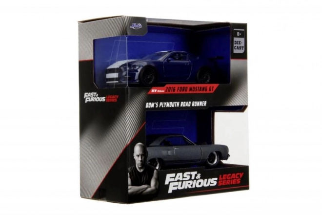 Twin Pack Modelauto's Ford Mustang GT350 en Plymouth Road Runner uit Fast & Furious