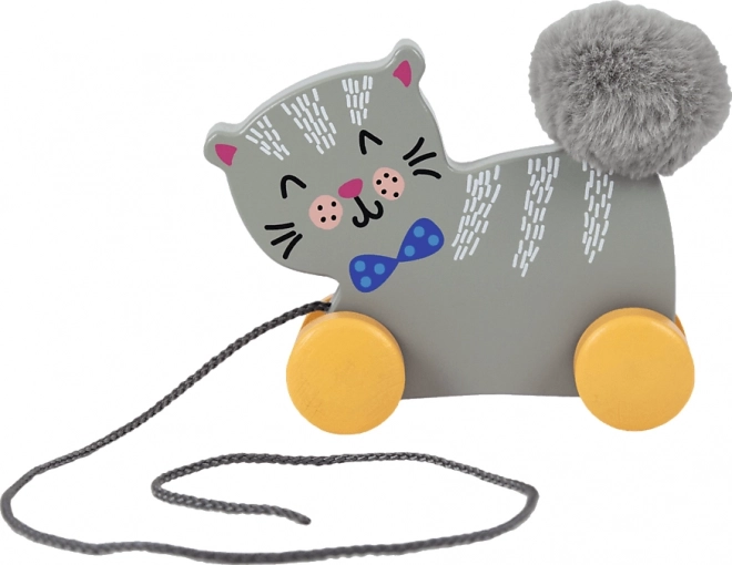 Chat en bois à tirer avec ficelle