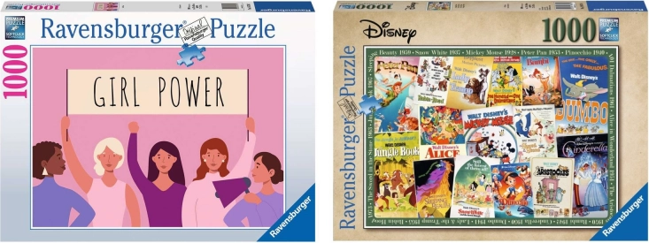 Ravensburger set of 2× 1000-piece puzzles – Disney Vintage Movie Posters and Girl Power