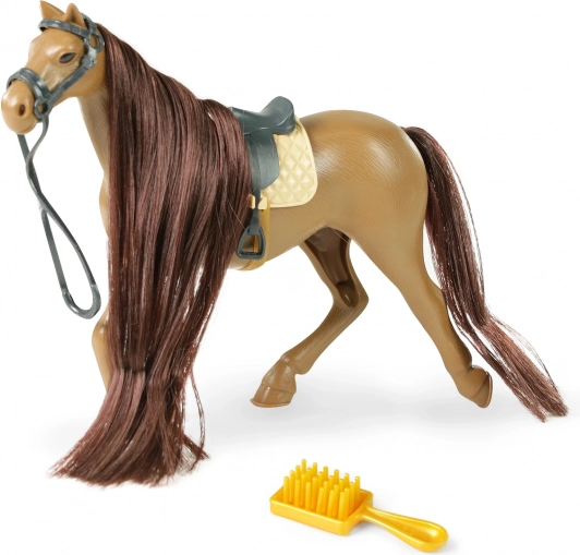 Borstelbaar bruin paard met zadel en kam 20 cm