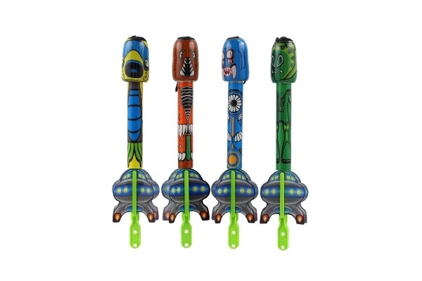Uitklapbare pijl met geluid plastic 25cm 4 kleuren op kaart 13x31,5x4cm