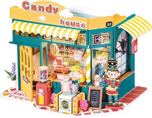 ROBOTIME ROLIFE Candy House Sweet Shop – 3D DIY Miniature Dollhouse with LED Lighting