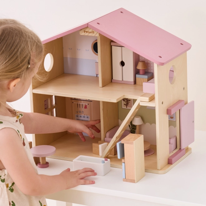 Grote houten poppenhuis met accessoires PolarB Viga
