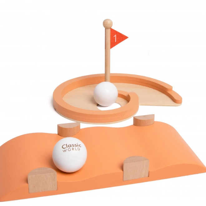 Ensemble de golf en bois avec divers obstacles