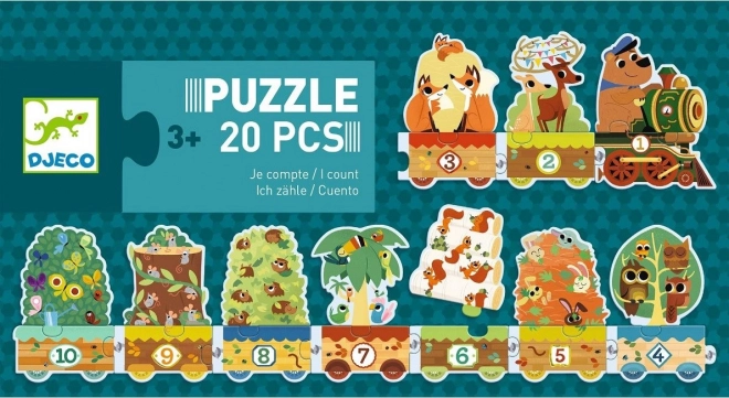 DJECO Puzzel Trein met Dieren en Nummers 20 Stukken