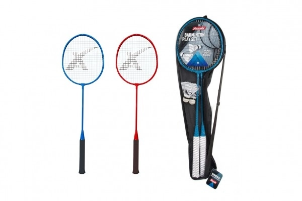 Set badmintonrackets en shuttles in hoes
