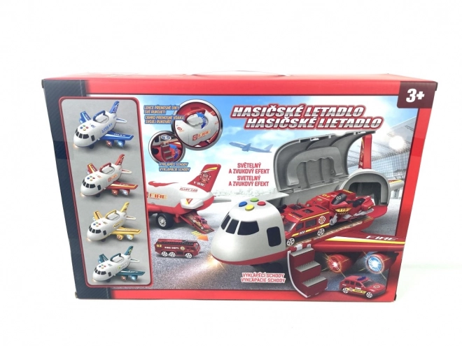Feuerlöschflugzeug mit Frachtraum und 3 Autos