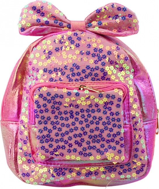 Children's pink backpack with sequins and bow