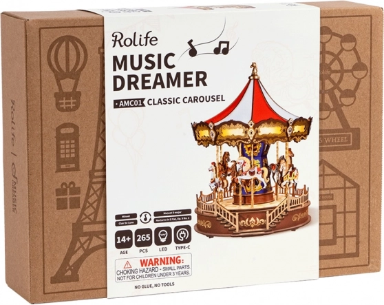 RoboTime 3D houten draaimolen muziekdoos