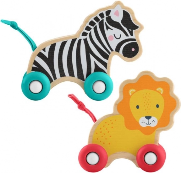 FISHER-PRICE wooden animals on wheels – lion and zebra set