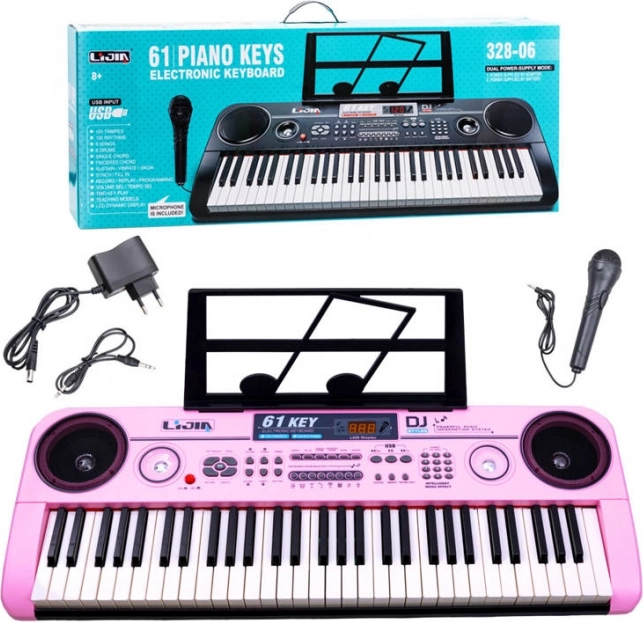 Elektronisches Tasteninstrument mit 61 Tasten, Mikrofon und USB – Rosa
