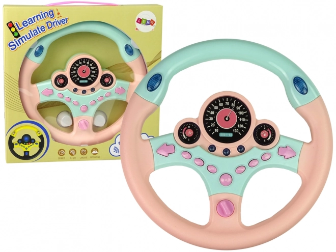 Interactive Pink Steering Wheel Simulator with Sounds and Lights