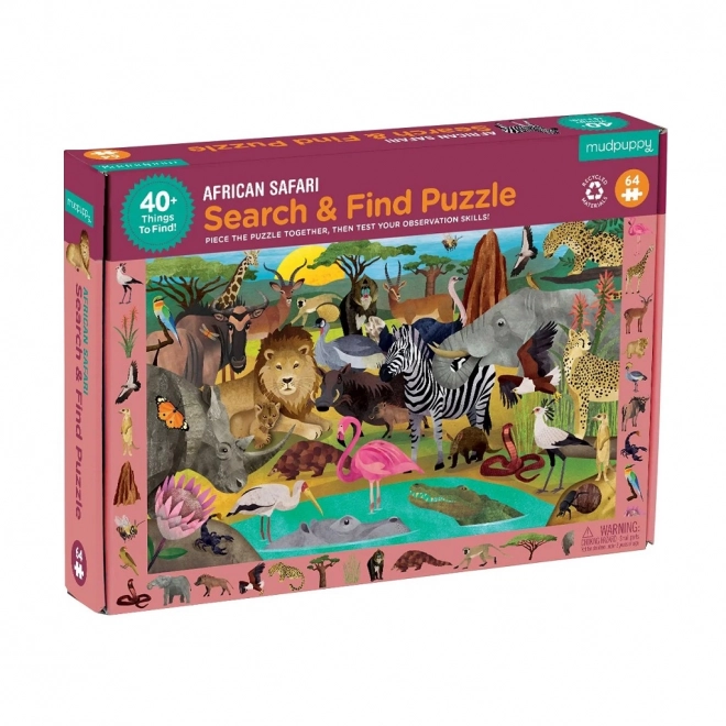 Mudpuppy puzzel Safari legpuzzel en zoektocht 64 stukjes