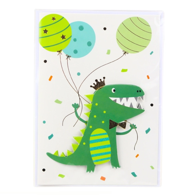 3D groetenkaart met eenhoorn, olifant, kikker en dinosaurus