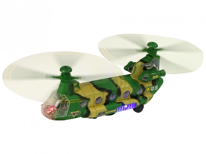 Militaire helikopter met LED-lichten en geluiden