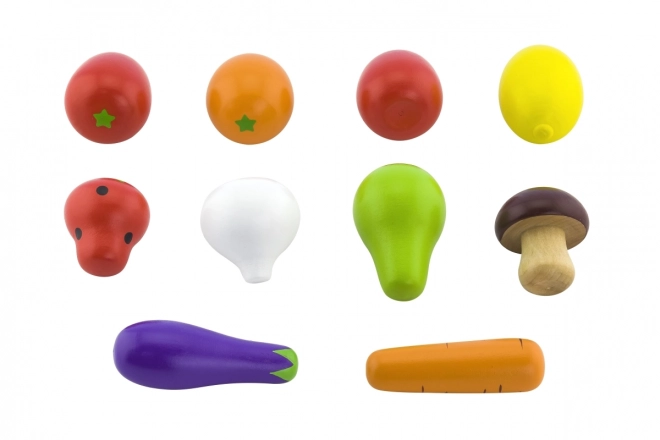 Wooden Fruits and Vegetables Set in Mesh Bag