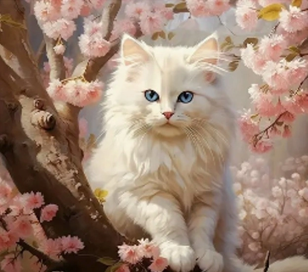 Diamantmozaïek - Kat in bloemen