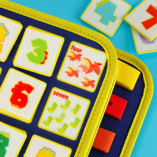 Montessori sensorisch manipulatiebord met dinothema blauw