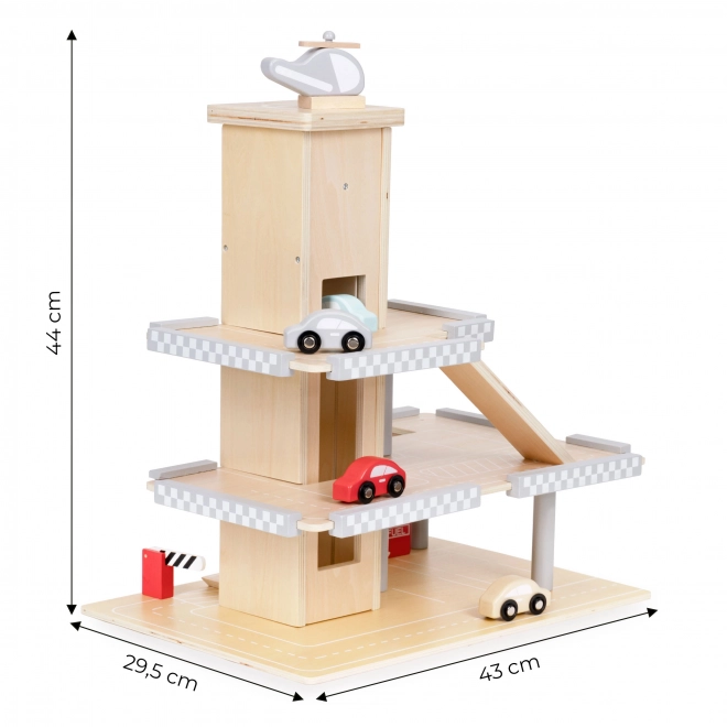 ECOTOYS Grande garage en bois avec ascenseur et petites voitures