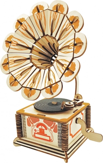 Woodcraft Wooden 3D Puzzle Colorful Gramophone