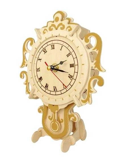 Holz 3D Puzzle Uhr auf einem Ständer