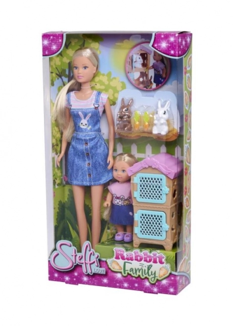 Doll Steffi and Evi with Rabbit Family