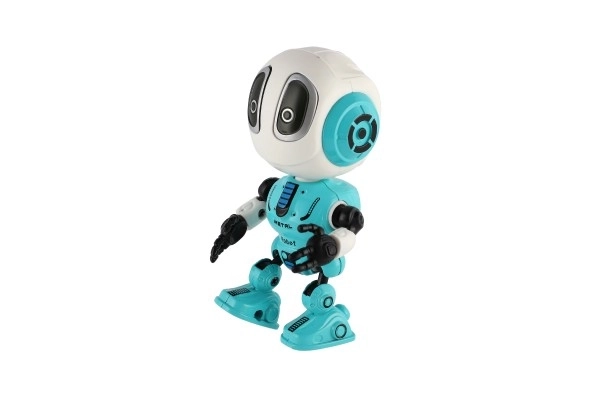 Robot ECHO herhaalt zinnen metalen 12cm blauw op batterijen met geluid en licht in doosje 10,5x15x5,5cm
