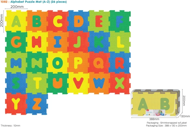 Foam alphabet puzzle for children 10m+, 26 pieces with removable letters, EVA foam, bright colors