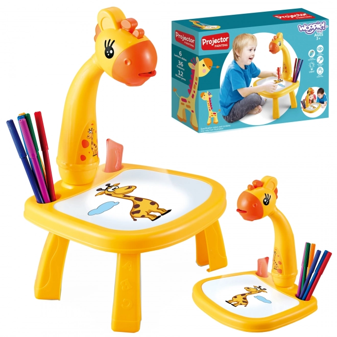 Schrijf- en tekentafel WOOPIE met projector giraffe en stiften
