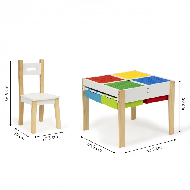 ECOTOYS Houten speeltafel voor kinderen met speeltafelblad en twee stoeltjes