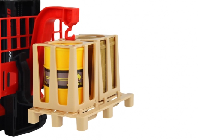 Rode vorkheftruck 1:16 met beweegbare vorken, geluiden en lichten