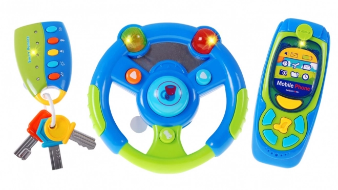 Interactieve set voor chauffeurs voor kinderen 3+ Stuurwiel + afstandsbediening met sleutels + telefoon + geluiden Lichten