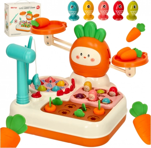 Children's 4‑in‑1 educational toy: carrot scale with fishing and hammer