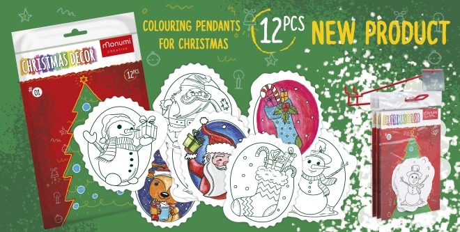 Set van 12 kartonnen kerstversieringen om in te kleuren voor kinderen MONUMI
